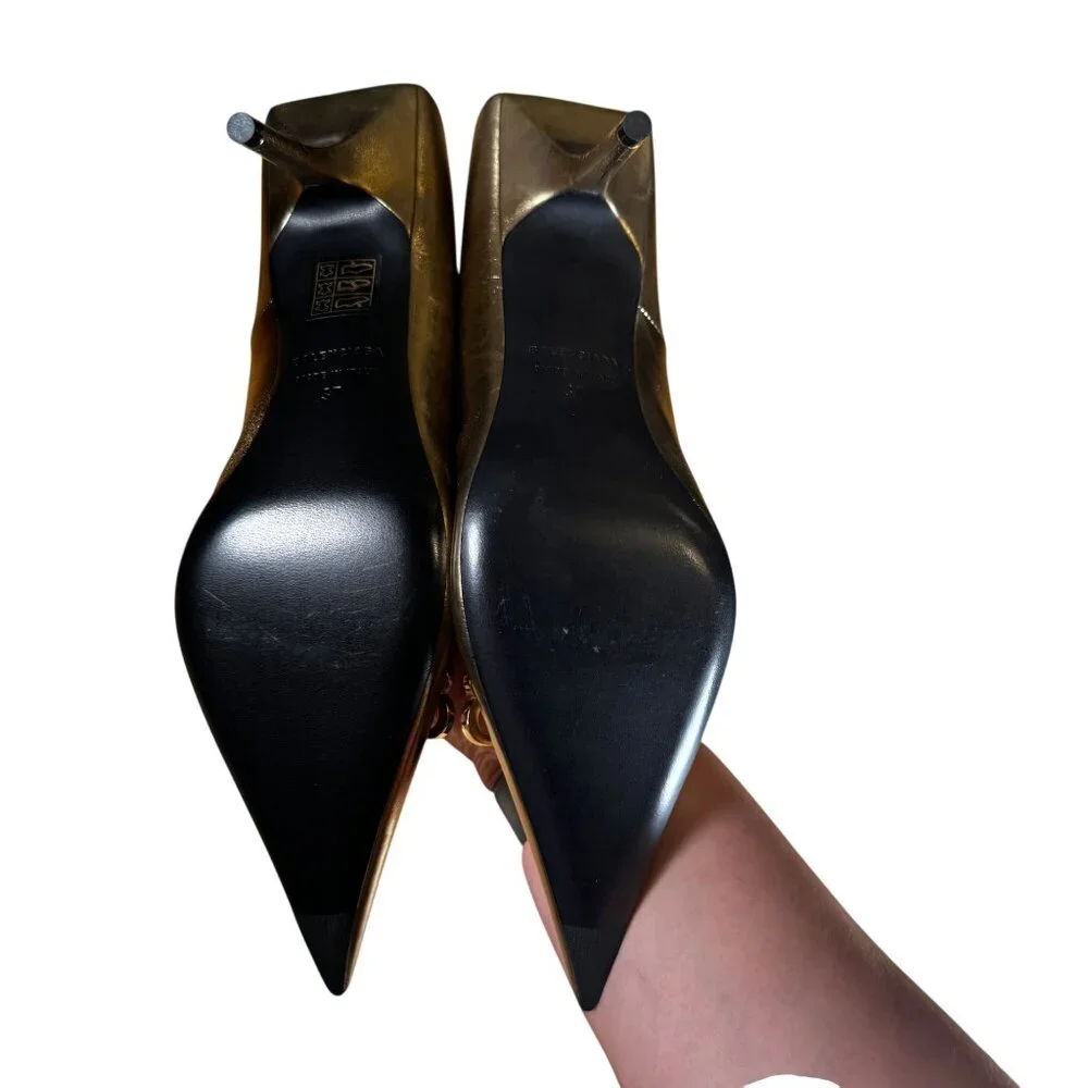 Balenciaga Square Knife Pump Gold Pointed Toe Heels Size 37 - Picture 7 of 13